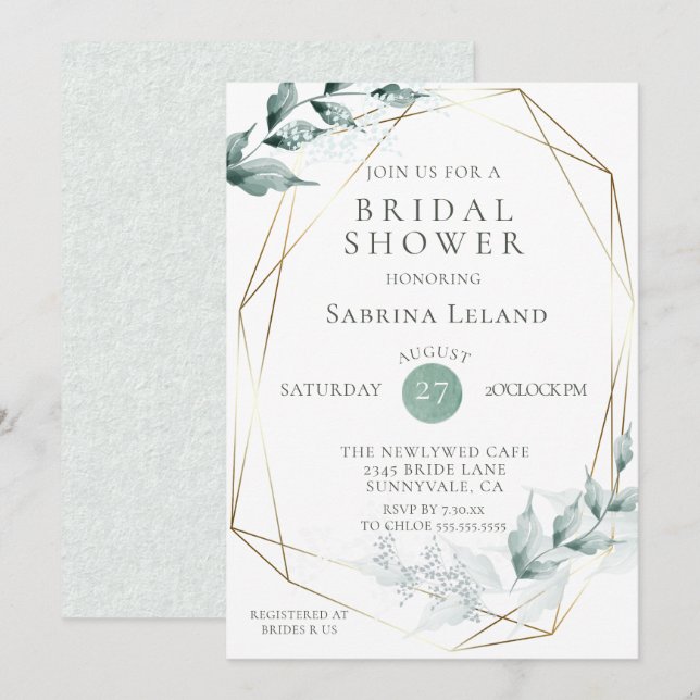 Bridal Shower | Greyed Jade Green Botanical Invitation (Front/Back)