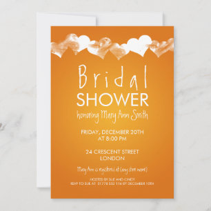 Bridal Shower Grunge Hearts Orange Invitation