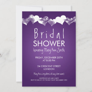 Bridal Shower Grunge Hearts Purple Invitation