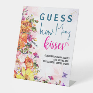 Bridal Shower Guess How Many Kisses Spring Floral Pedestal Sign