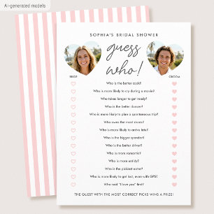 Bridal Shower Guess Who Party Game Card Photo Pink