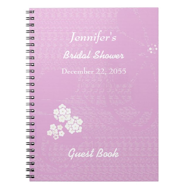 Bridal Shower Guest Book Pink White Floral spiral (Front)