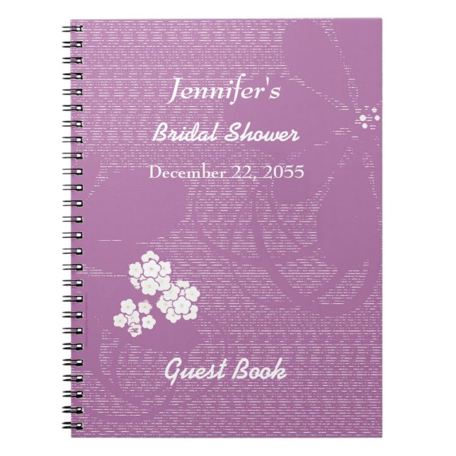 Bridal Shower Guest Book Purple, White Floral (Front)