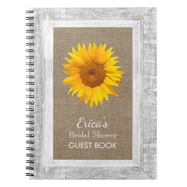 Bridal Shower Guest Book Sunflower Wood Framed (Front)