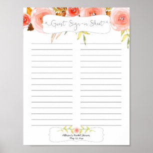 Bridal Shower Guest Sign In Sheet / blush floral