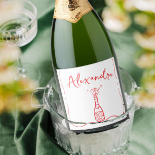 Bridal Shower Hand Drawn Red White Whimsical Sparkling Wine Label
