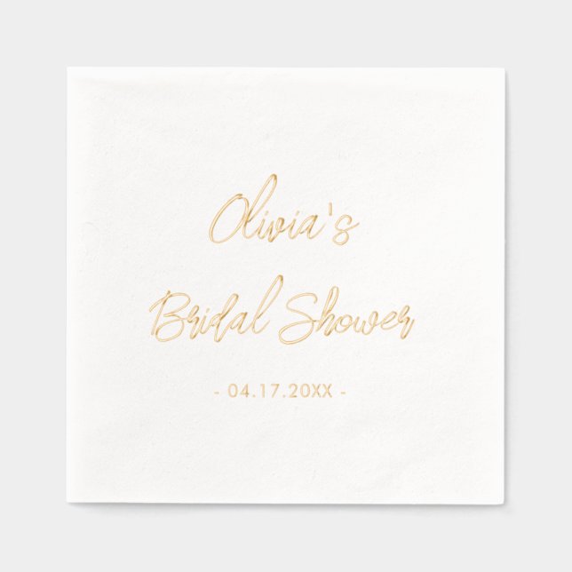 Bridal Shower Hand Lettered Modern Minimal Gold Foil Napkins (Front)