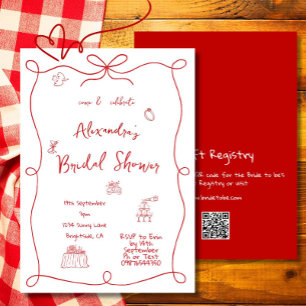 Bridal Shower Handwritten Red White Invitation