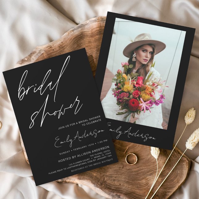 Bridal Shower Handwritten Script Minimalist Photo Invitation (Creator Uploaded)