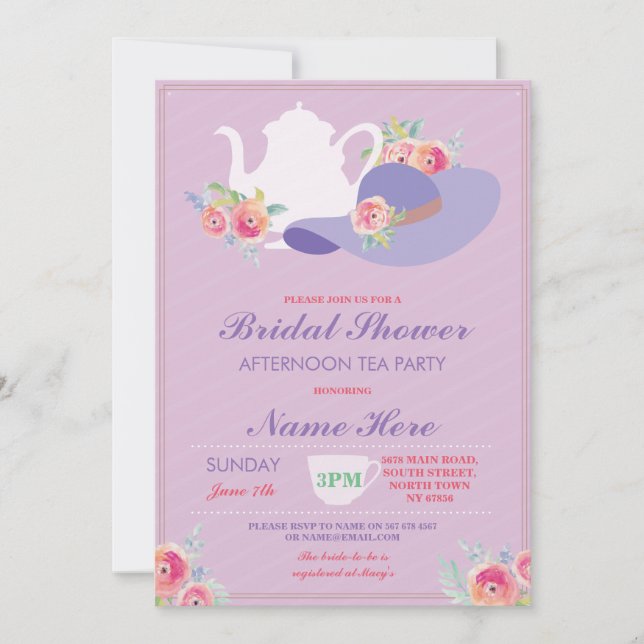 Bridal Shower Hat Bachelorette Tea Party Invite (Front)