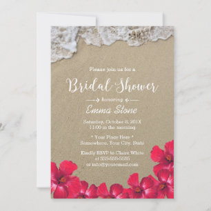 Bridal Shower Hawaiian Beach Waves Hibiscus Floral Invitation