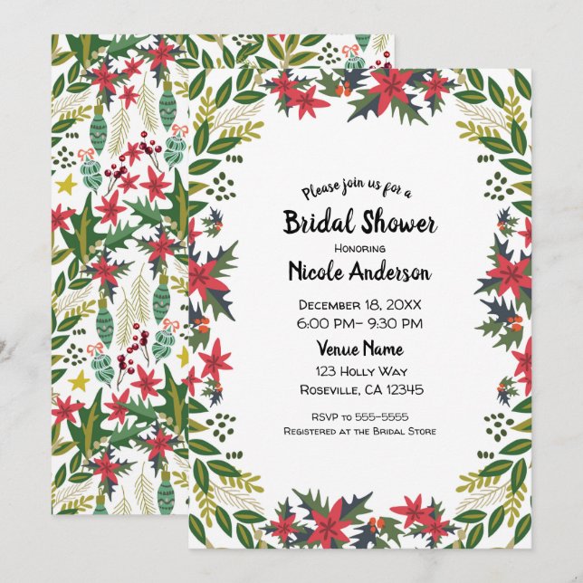 Bridal Shower Holiday Party Whimsical Floral Invitation (Front/Back)