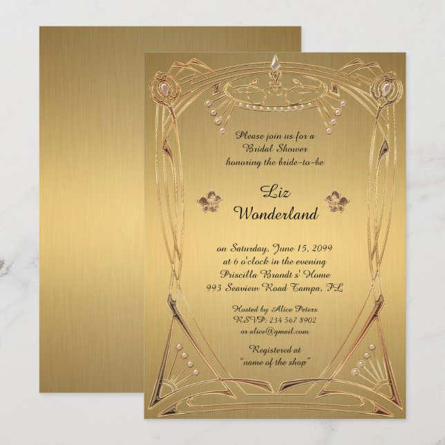Bridal Shower Honouring, great Gatsby, GOLD Invitation (Front/Back)