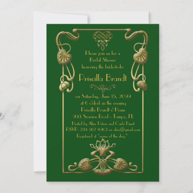 Bridal Shower Honouring, great Gatsby style, green Invitation (Front)