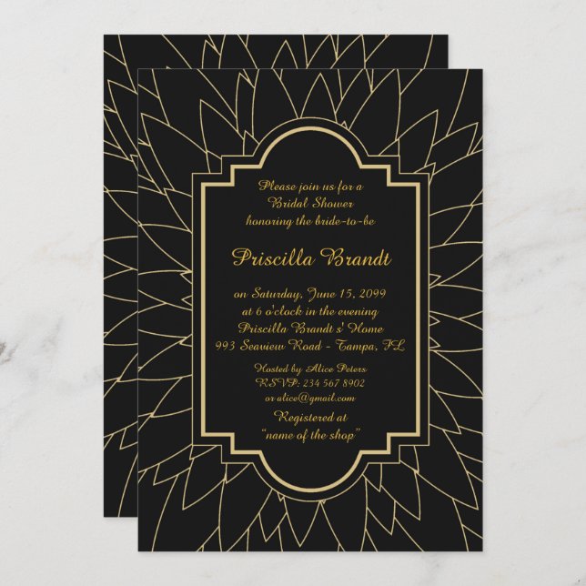 Bridal Shower Honouring, Monet's Dahlia style,blac Invitation (Front/Back)