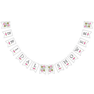 Bridal shower hot pink aqua flowers wedding floral bunting 