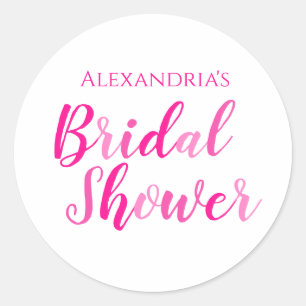 Bridal Shower Hot Pink Script Typography Party Classic Round Sticker