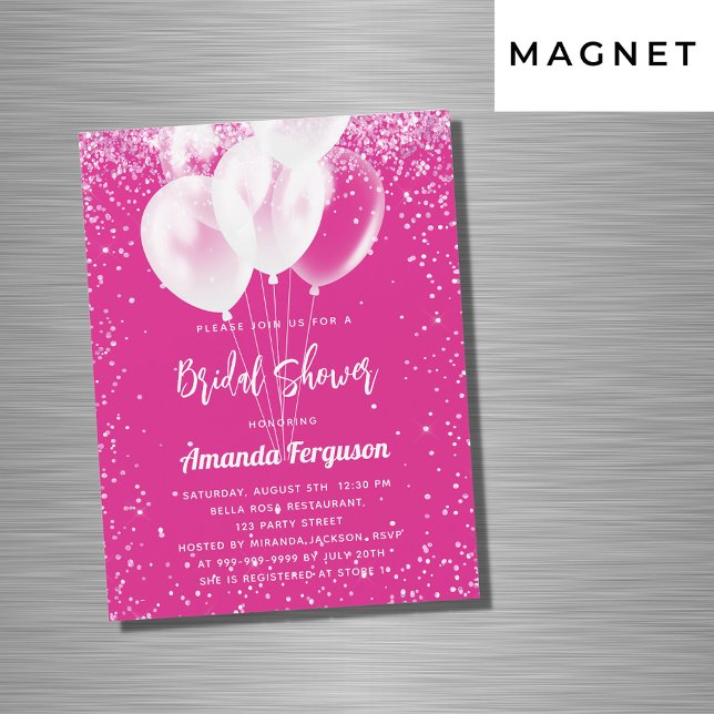 Bridal Shower hot pink white balloons luxury Magnetic Invitation (Creator Uploaded)