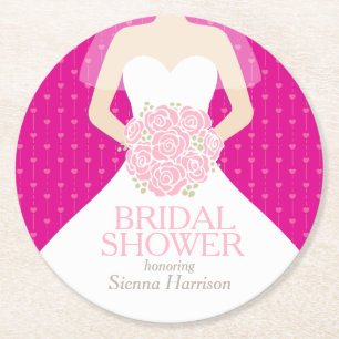 Bridal shower hot pink white dress custom coasters