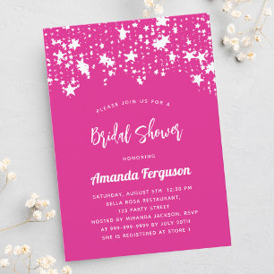 Bridal Shower hot pink white stars Invitation Postcard