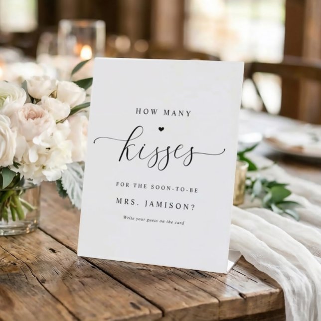 Bridal Shower How Many Kisses Game Elegant Simple Pedestal Sign (How many kisses - Elegant Bridal Shower Game Sign)