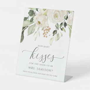 Bridal Shower How Many Kisses Game White Greenery Pedestal Sign