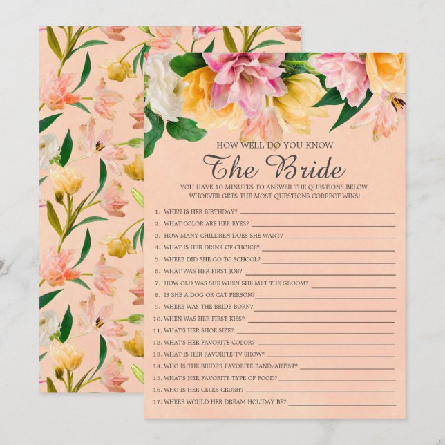 Bridal Shower How Well Do You Know The Bride Game  Invitation (Front/Back)
