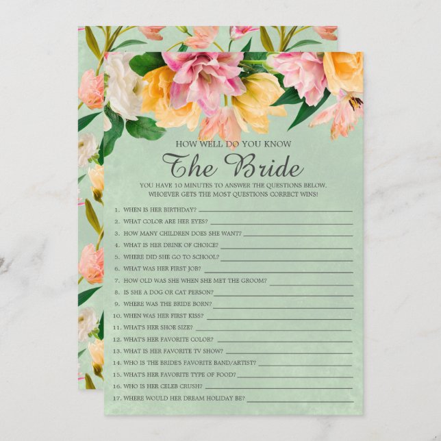 Bridal Shower How Well Do You Know The Bride Game  Invitation (Front/Back)