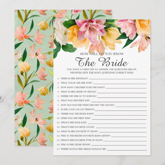 Bridal Shower How Well Do You Know The Bride Game  Invitation (Front/Back)