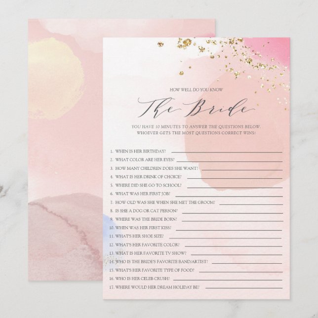 Bridal Shower How Well Do You Know The Bride Game  Invitation (Front/Back)