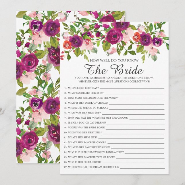 Bridal Shower How Well Do You Know The Bride Game Invitation (Front/Back)