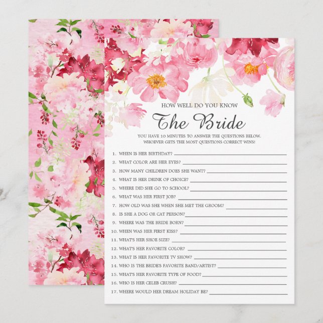 Bridal Shower How Well Do You Know The Bride Game  Invitation (Front/Back)