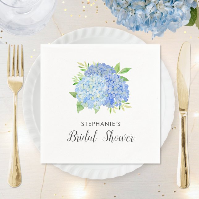 Bridal Shower Hydrangea Blue Floral Napkin (Creator Uploaded)