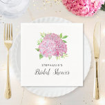Bridal Shower Hydrangea Pink Floral Napkins<br><div class="desc">These bridal shower napkins feature a pink hydrangea flower bouquet with leaf foliage. You can personalise these napkins with the bride's name. Other matching bridal shower party supplies also available.</div>