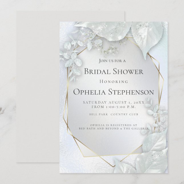 BRIDAL SHOWER | Icy Blue Pearl Shimmer Invitation (Front/Back)
