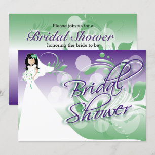 Bridal Shower in a Pretty Green, Purple And White Invitation