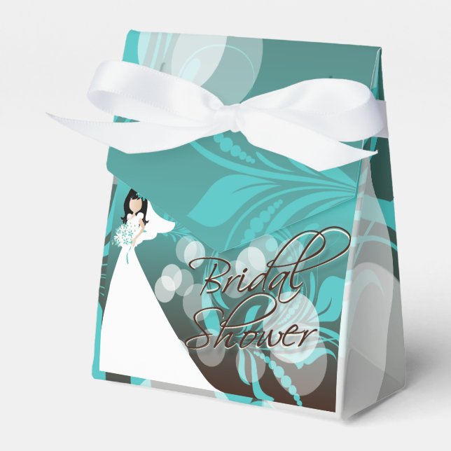 Bridal Shower in a Pretty Turquoise Blue and Brown Favour Box (Front Side)