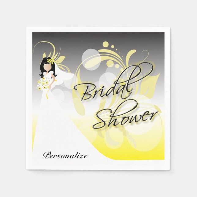 Bridal Shower in a Pretty Yellow and Grey Napkin (Front)