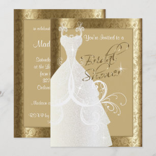 Bridal Shower in Antique Gold Damask Invitation