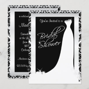 Bridal Shower in Black and White Damask Invitation