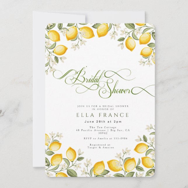 Bridal Shower in Bloom & Lemons Invitation (Front)