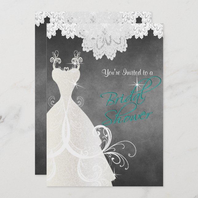 Bridal Shower in Chalkboard and Lace Invitation (Front/Back)