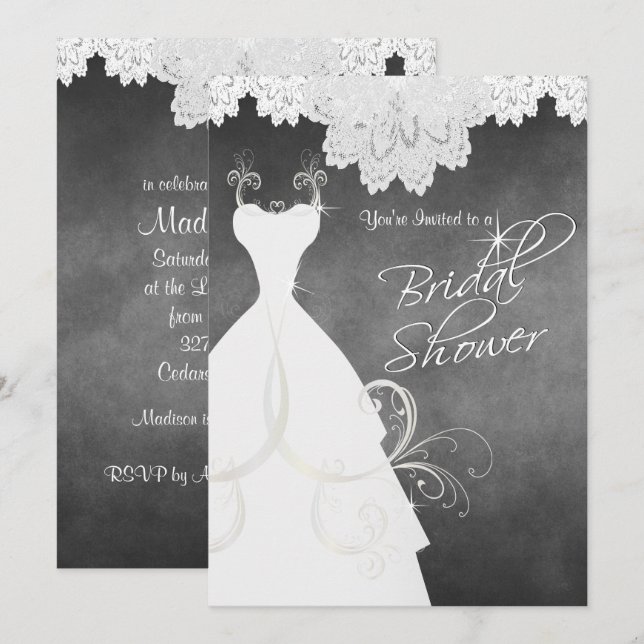 Bridal Shower in Chalkboard & White Lace Invitation (Front/Back)