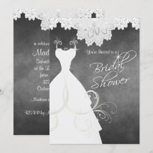Bridal Shower in Chalkboard & White Lace Invitation