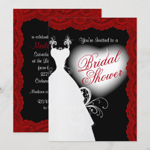 Bridal Shower in Deep Dark Red Lace on Black Invitation