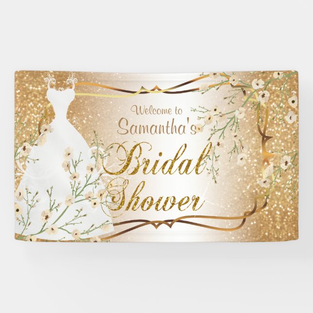 Bridal Shower in Gold Glitter 2 Banner (Horizontal)