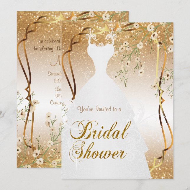 Bridal Shower in Gold Glitter Invitation (Front/Back)