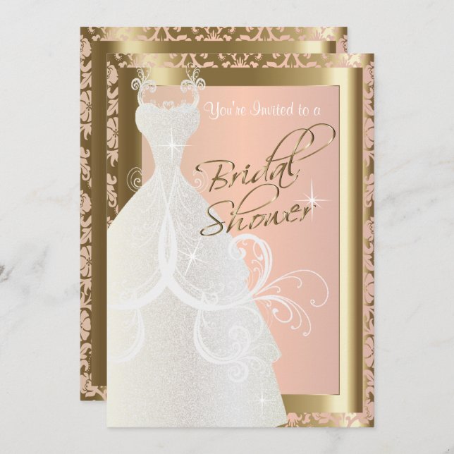 Bridal Shower in Metallic Gold and Pink Rose Invitation (Front/Back)