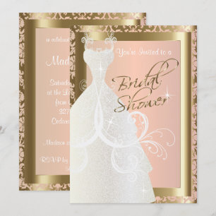 Bridal Shower in Metallic Gold and Pink Rose Invitation