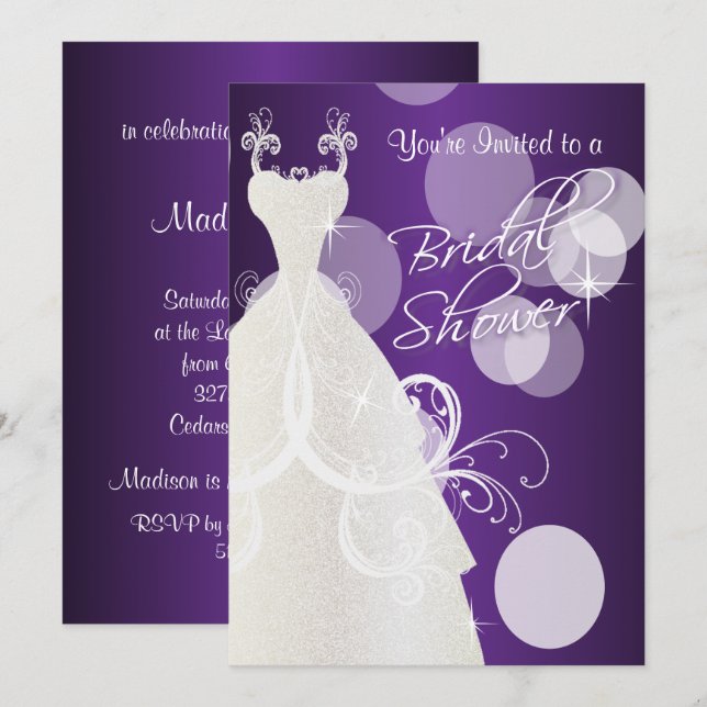 Bridal Shower in Metallic Purple Invitation (Front/Back)